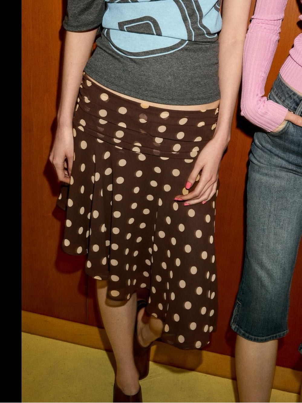 Zara Brown Polka Dot Asymmetrical Mini Skirt - Picture 3 of 4